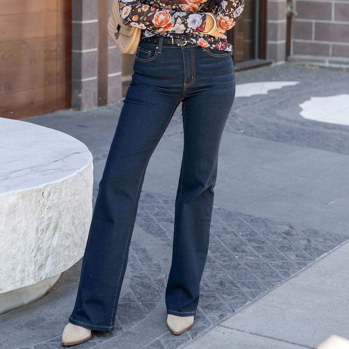 Designer Denim Dark-Wash Flare Jeans