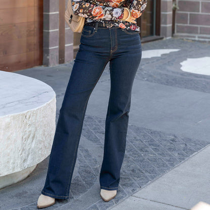 Designer Denim Dark-Wash Flare Jeans
