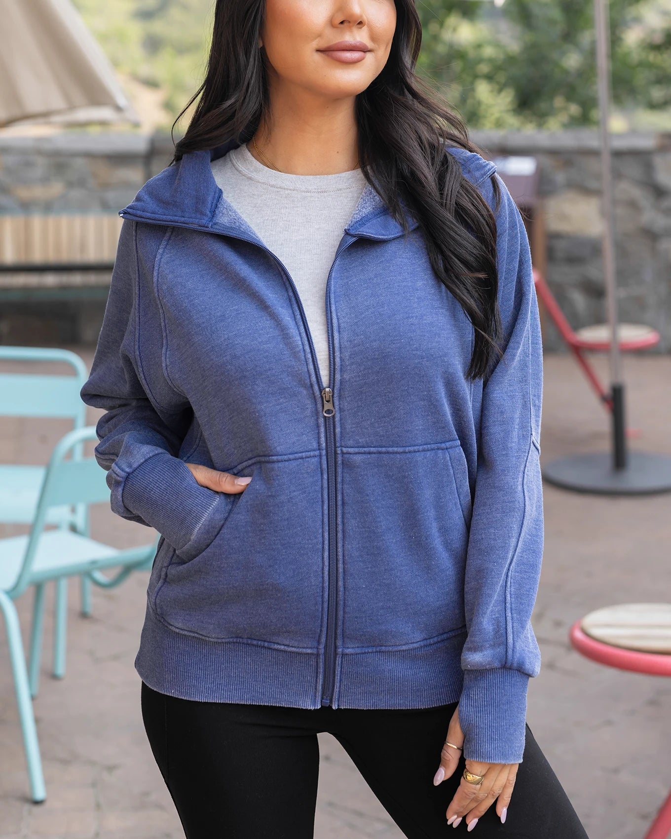 Blue zip hoodie sales