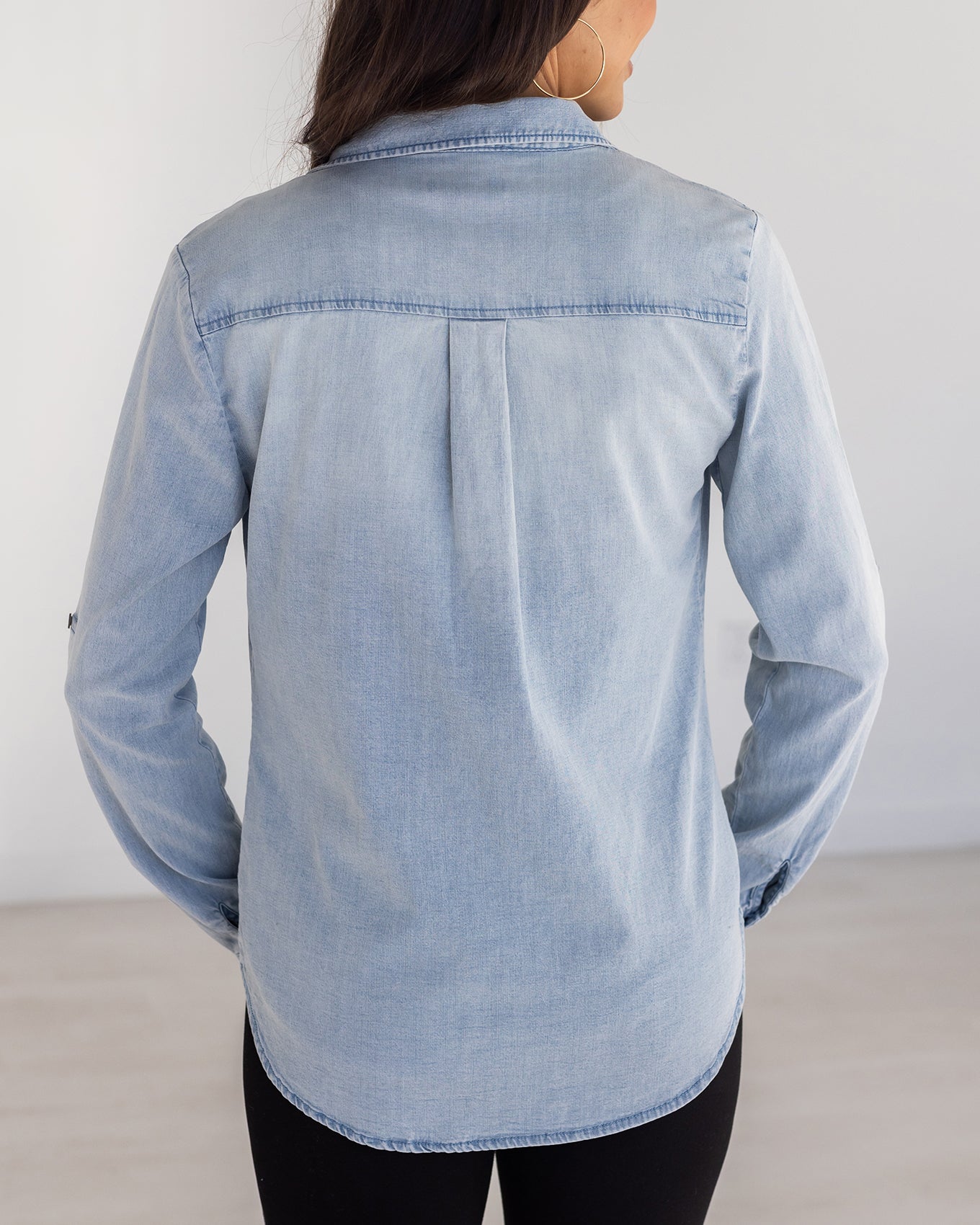 back view of chambray top