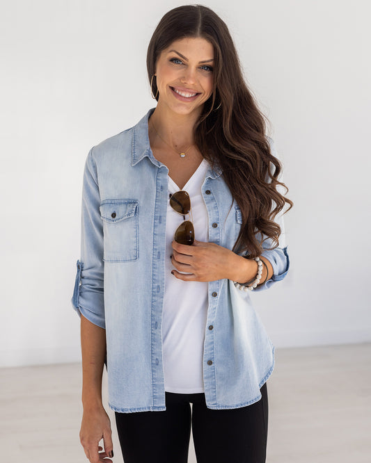 front view of chambray top
