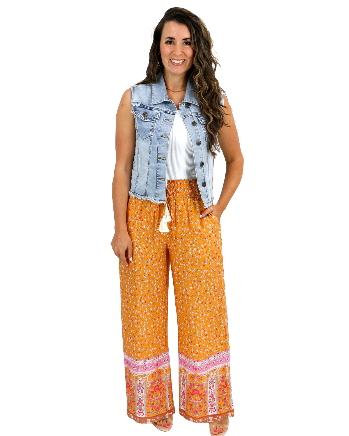 Floral Print Mustard Wide Leg Pants