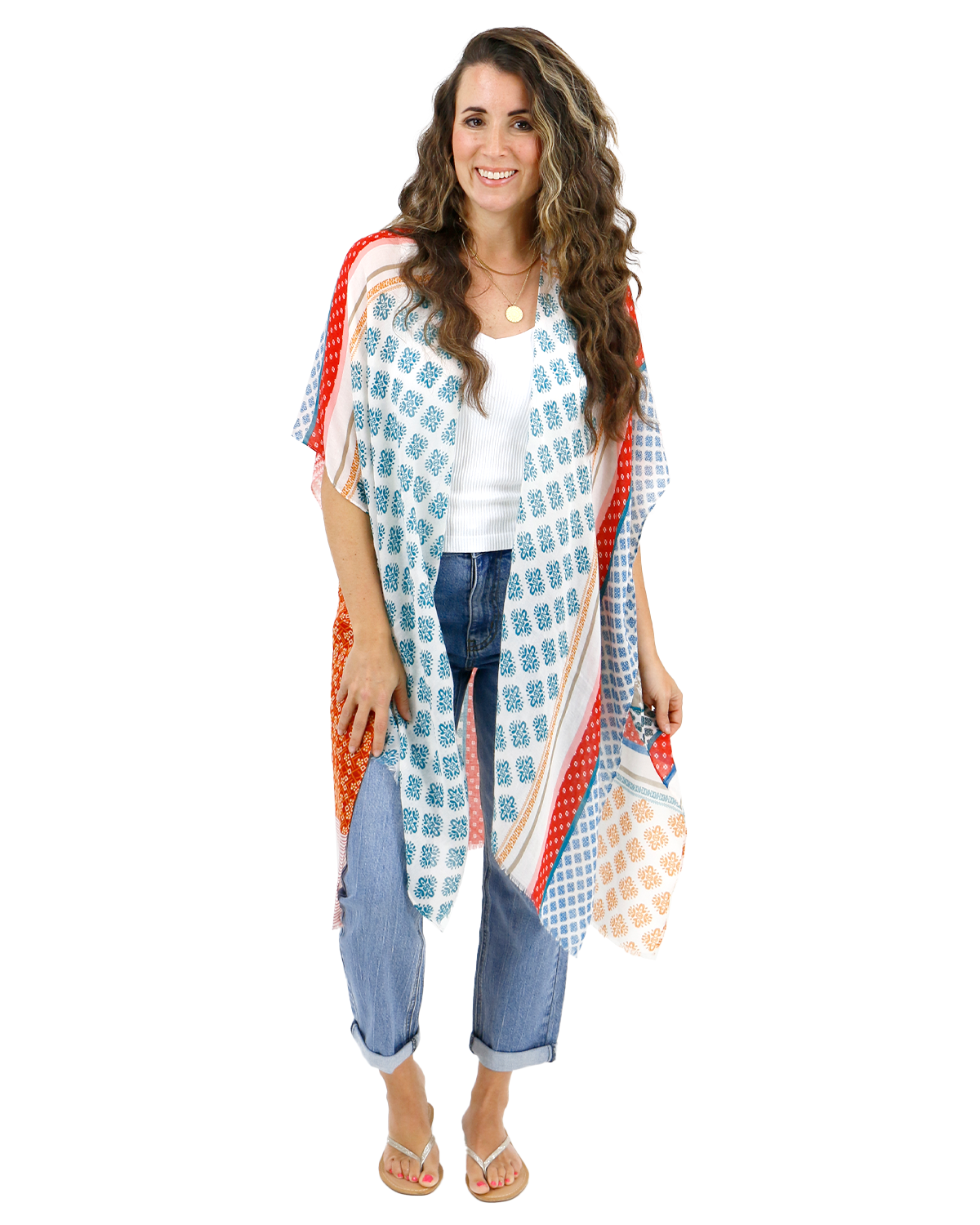 Summer Kimono in Red/Teal