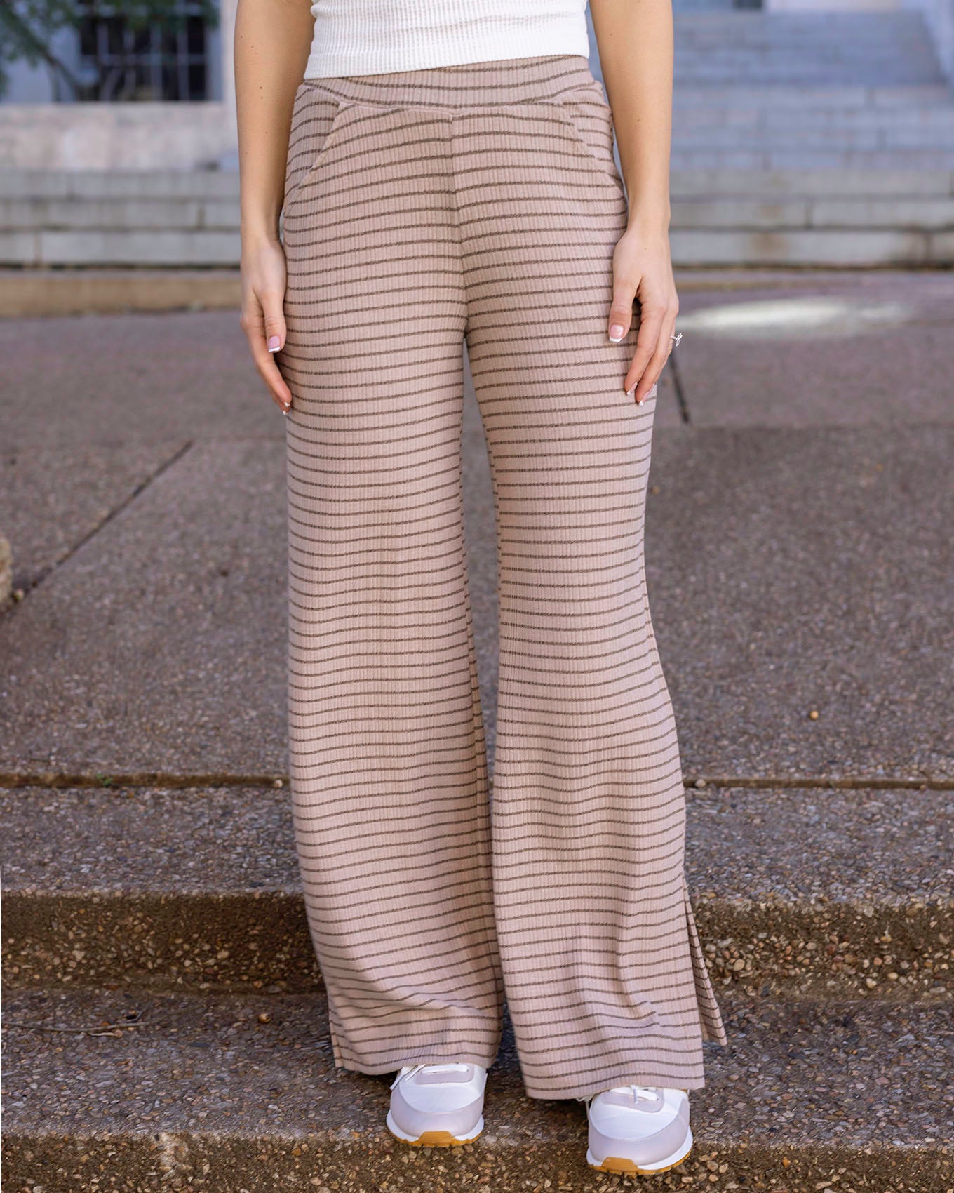 Coziest Tan and Black Stripe Wide Leg Lounge Pants - Grace and Lace