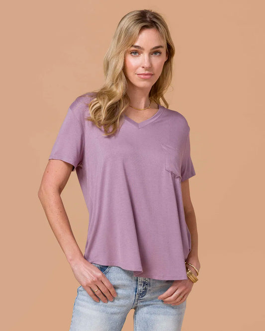 Perfect Fit V-Neck Pocket Tee - Dusty Plum