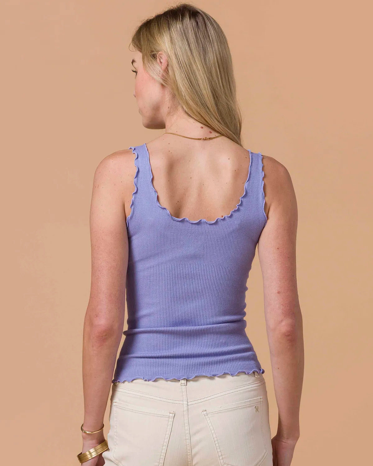 Scalloped Edge Ribbed Brami Tank in Lilac