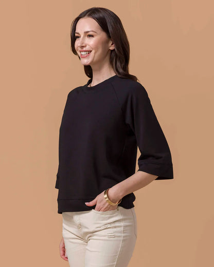 Everyday 3/4 Sleeve Crew Neck Black Sweatshirt