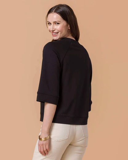 Everyday 3/4 Sleeve Crew Neck Black Sweatshirt