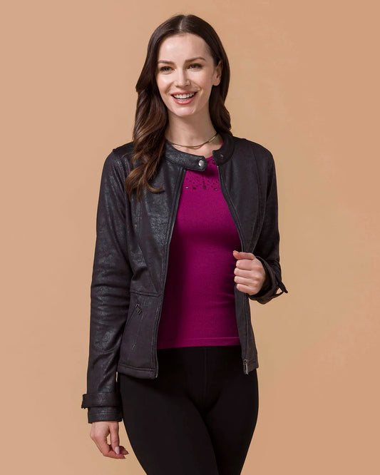 Leather Like Cafe Racer Jacket in Black