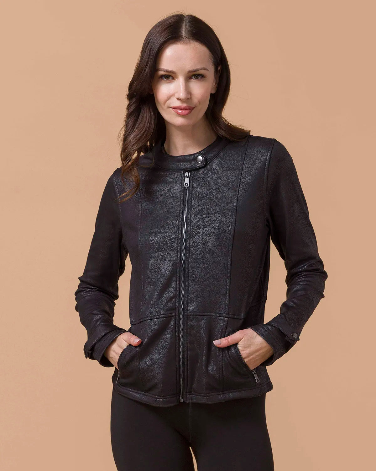 Leather Like Cafe Racer Jacket in Black