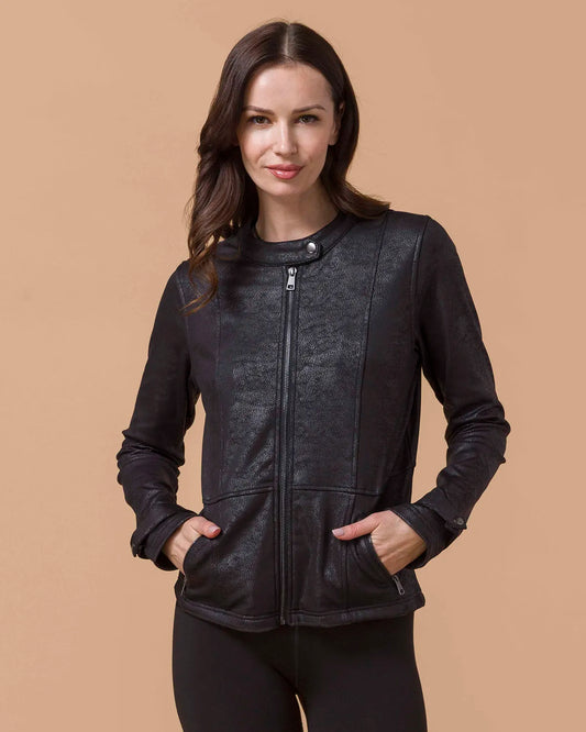 Leather Like Cafe Racer Jacket in Black