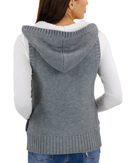 back view stock shot charcoal hooded cable knit vest