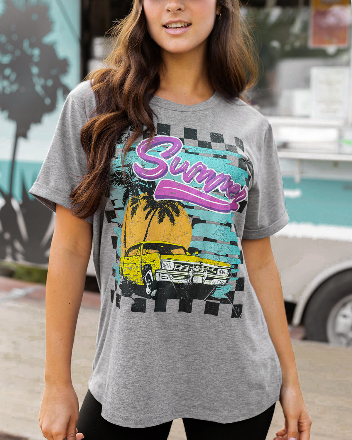 Grace & Lace Summer Car Graphic Tee Heathered Grey / M