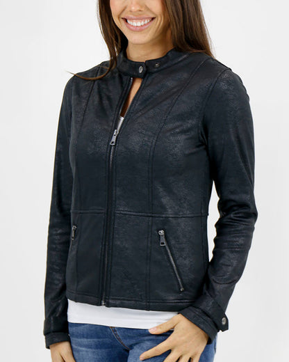 As-Is Leather Like Cafe Racer Jacket in Black - FINAL SALE