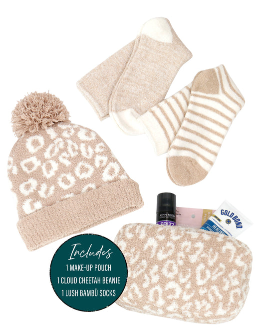 Stock shot of Cozy Essentials Gifting Set with contents list