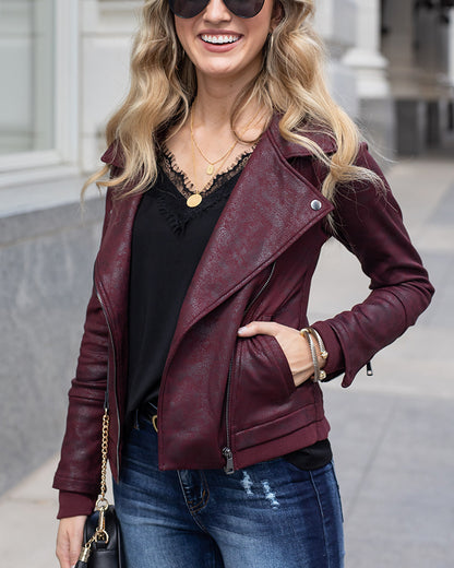 Move Free Leather Like Bordeaux Moto Jacket