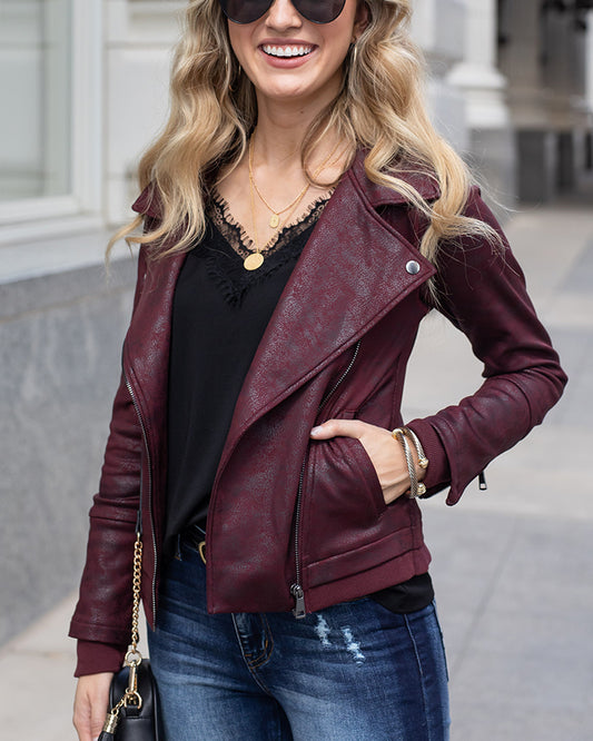 Move Free Leather Like Bordeaux Moto Jacket