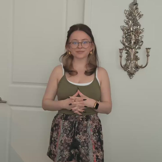 Try-on video of a model wearing the Boho Breeze Tie Shorts.