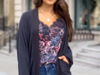 Button Lace Trim Cami in Abstract Watercolor