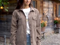 Reversible Corduroy Shacket in Camel/Pink Plaid