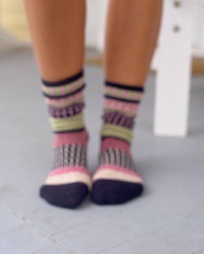Mixed Intarsia Navy/Pink/Lime Socks