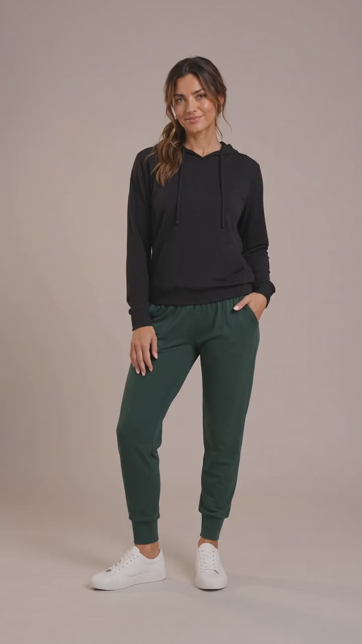 Live-In Foldover Waist Loggers in Hunter Green