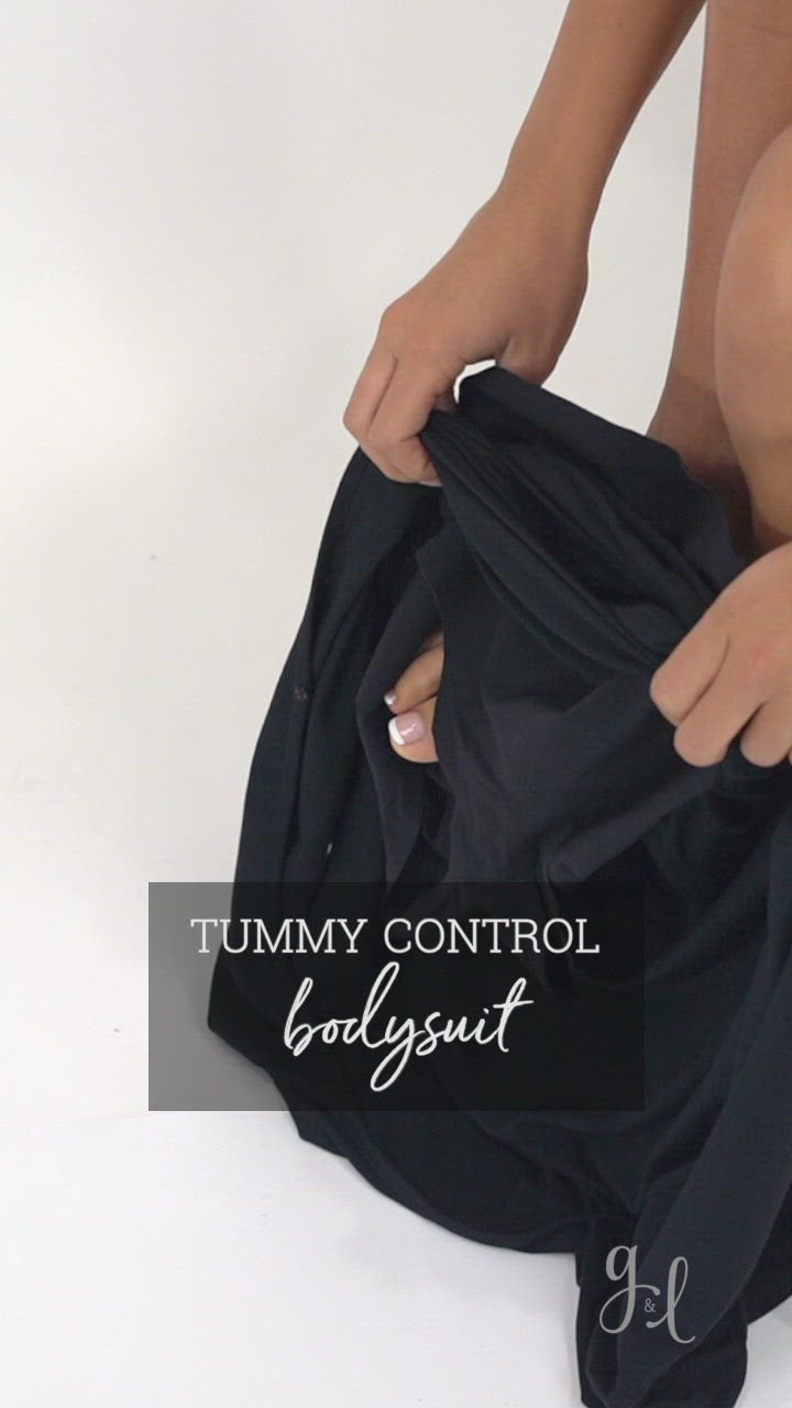 Surplice Tummy Support Bodysuit in Black
