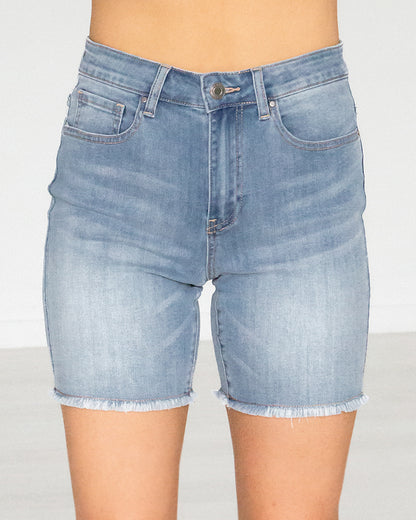 Judy Blue High Waist Mid length Distressed Shorts – CHRISTY MAC'S