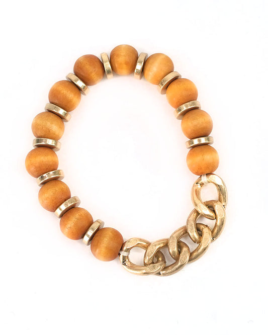 front view of beaded chain bracelet in chestnut