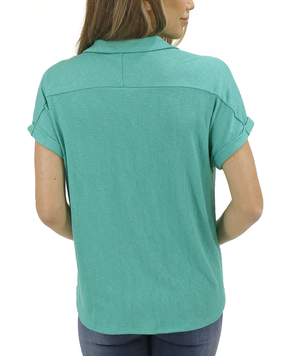 Easy Slouch Button Down Top in Garden Green
