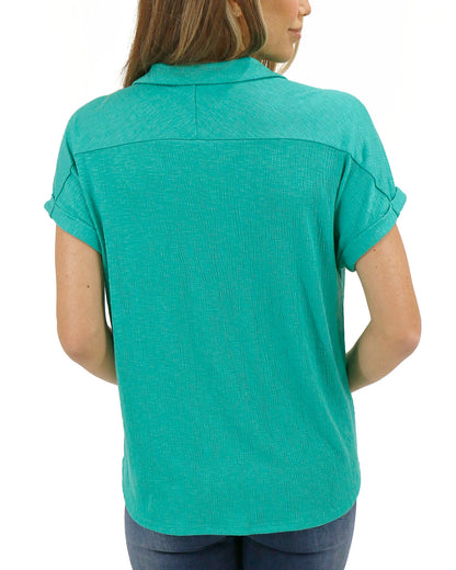 Easy Slouch Button Down Top in Garden Green