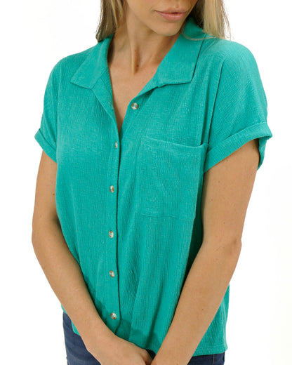 Easy Slouch Button Down Top in Garden Green