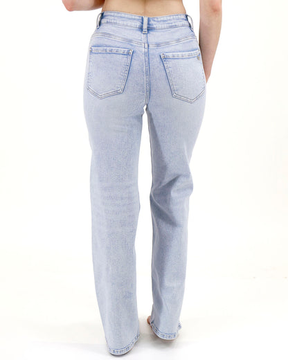 Wide Leg Premium Denim in Non Distressed Light-Wash