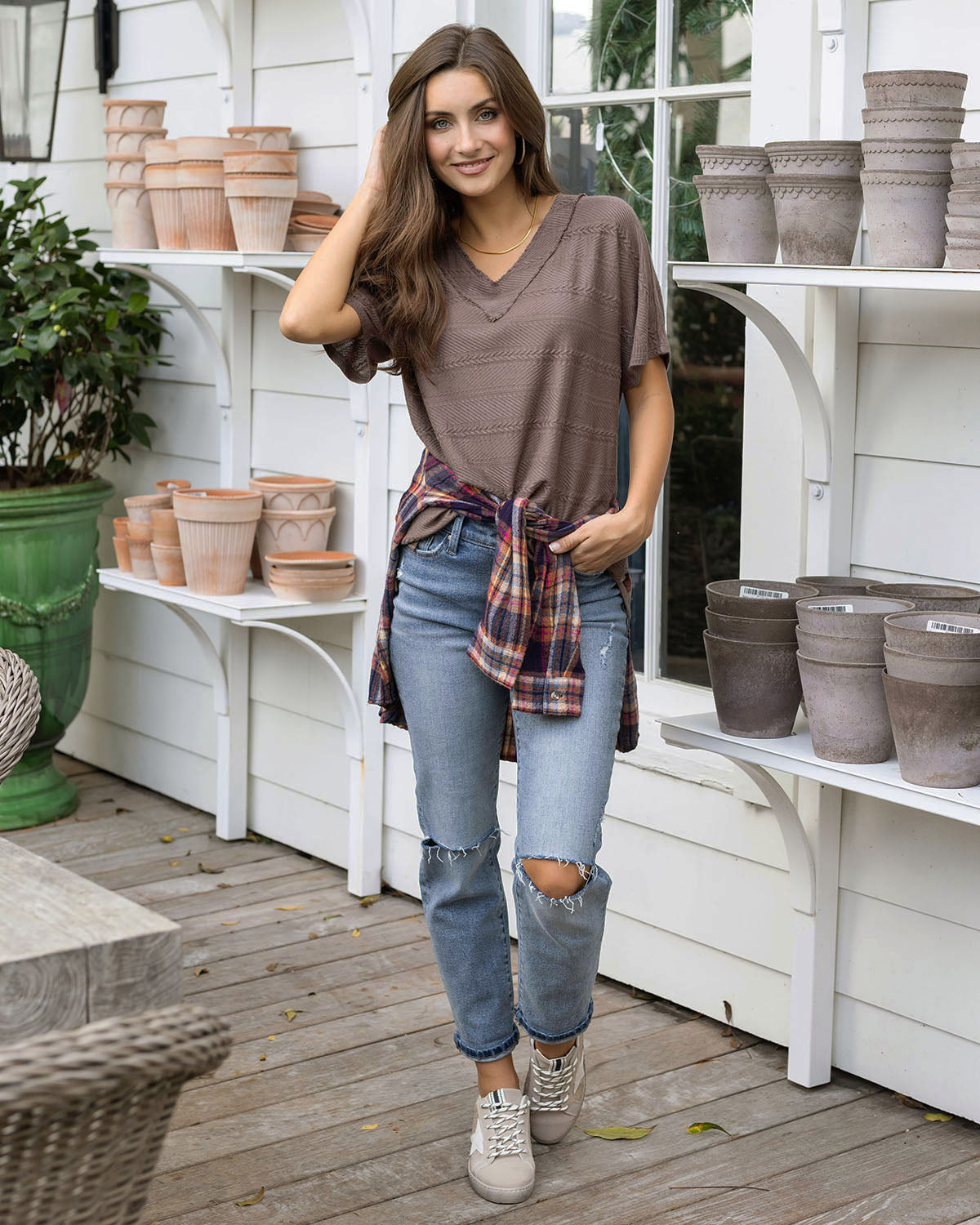 Free Day Textured Dolman Tee in Smoky Portabella - FINAL SALE
