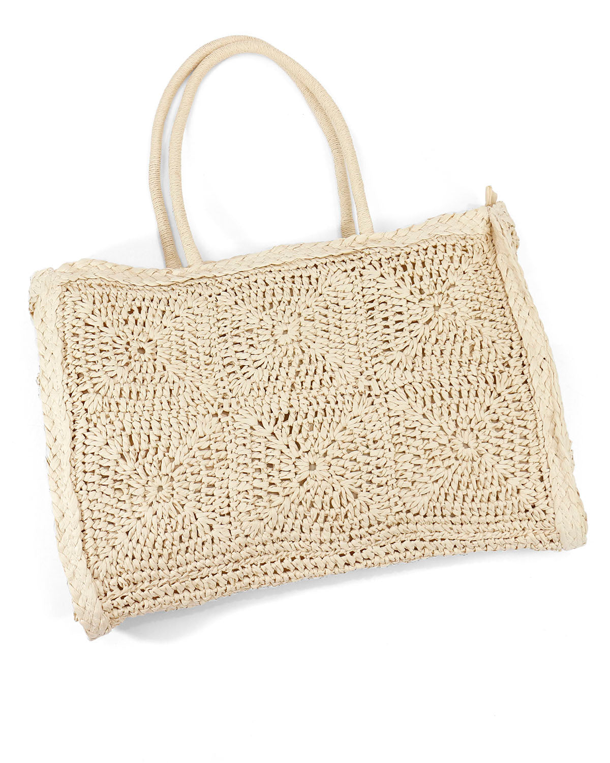 Quilted Straw Tote in Natural