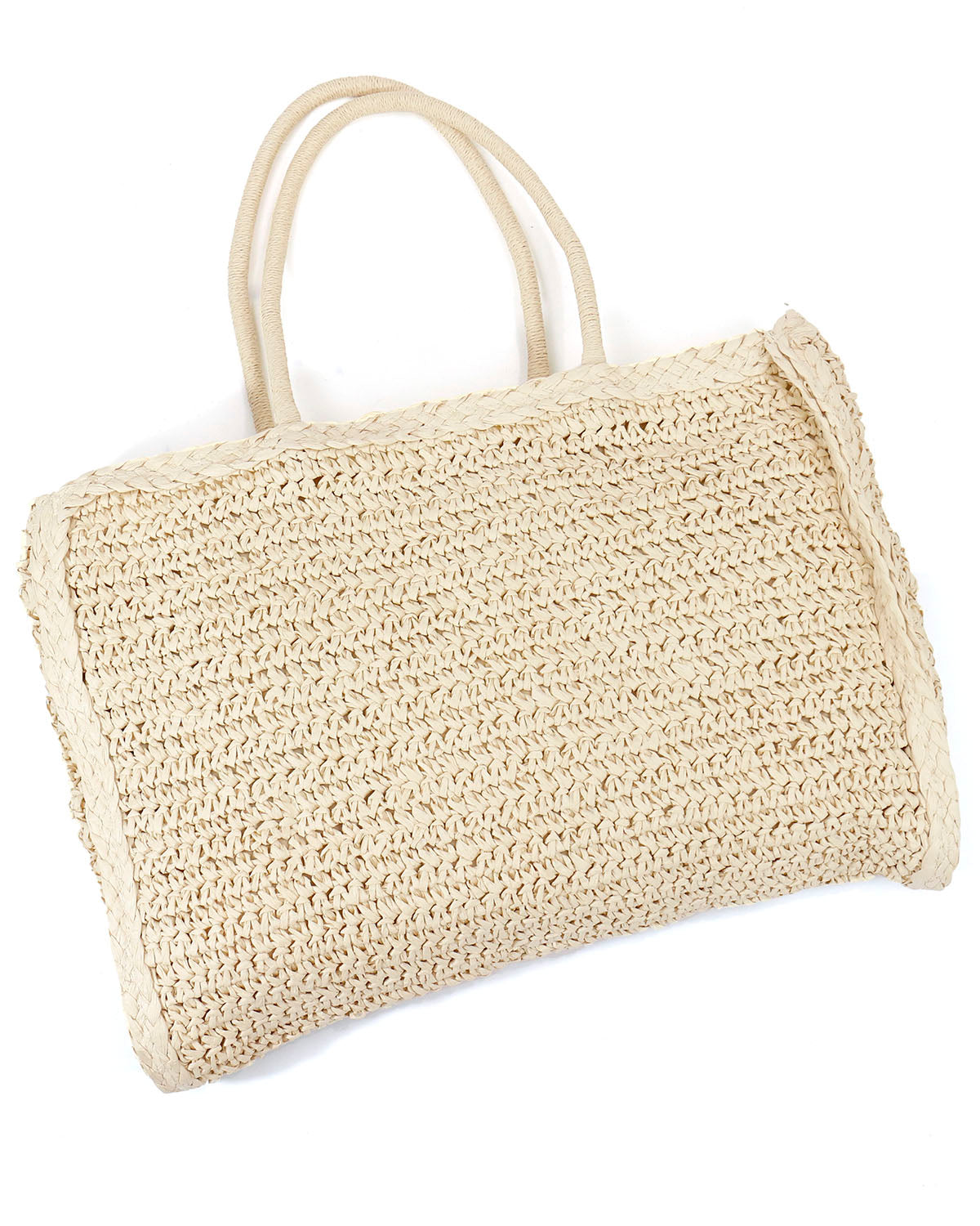 Quilted Straw Tote in Natural