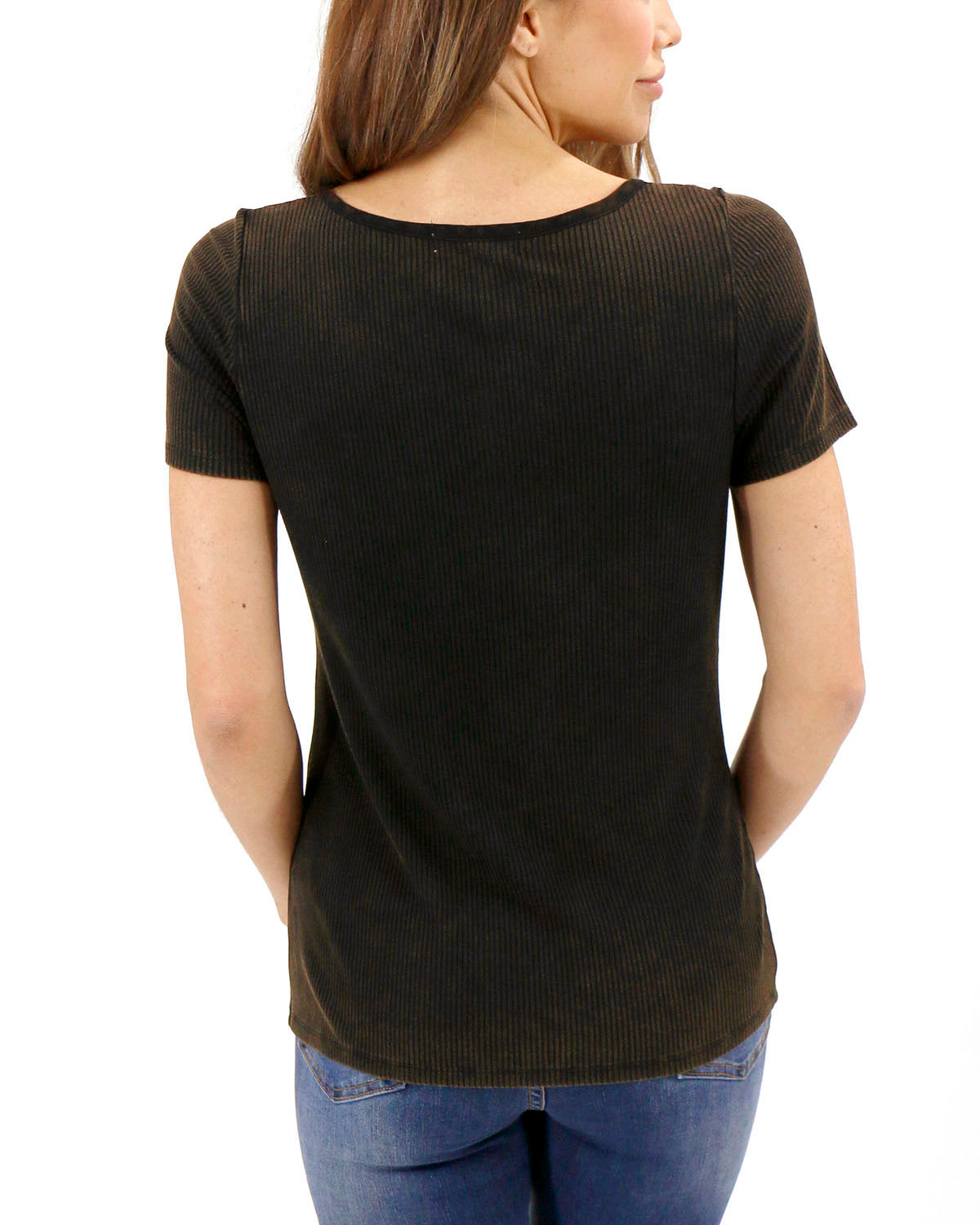 Mineral Washed Ribbed Henley in Black Mica - FINAL SALE