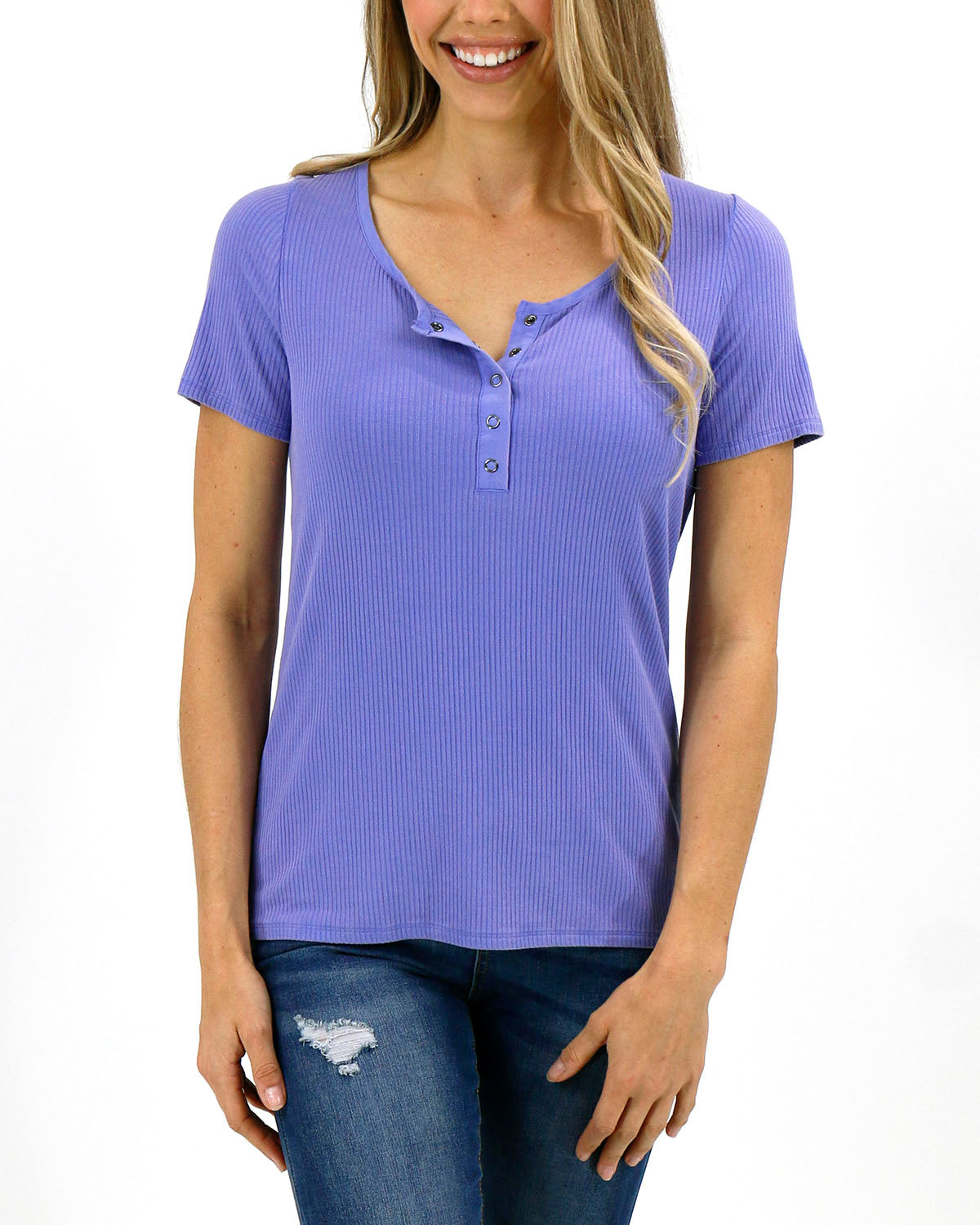 Mineral Washed Ribbed Henley in Washed Amethyst