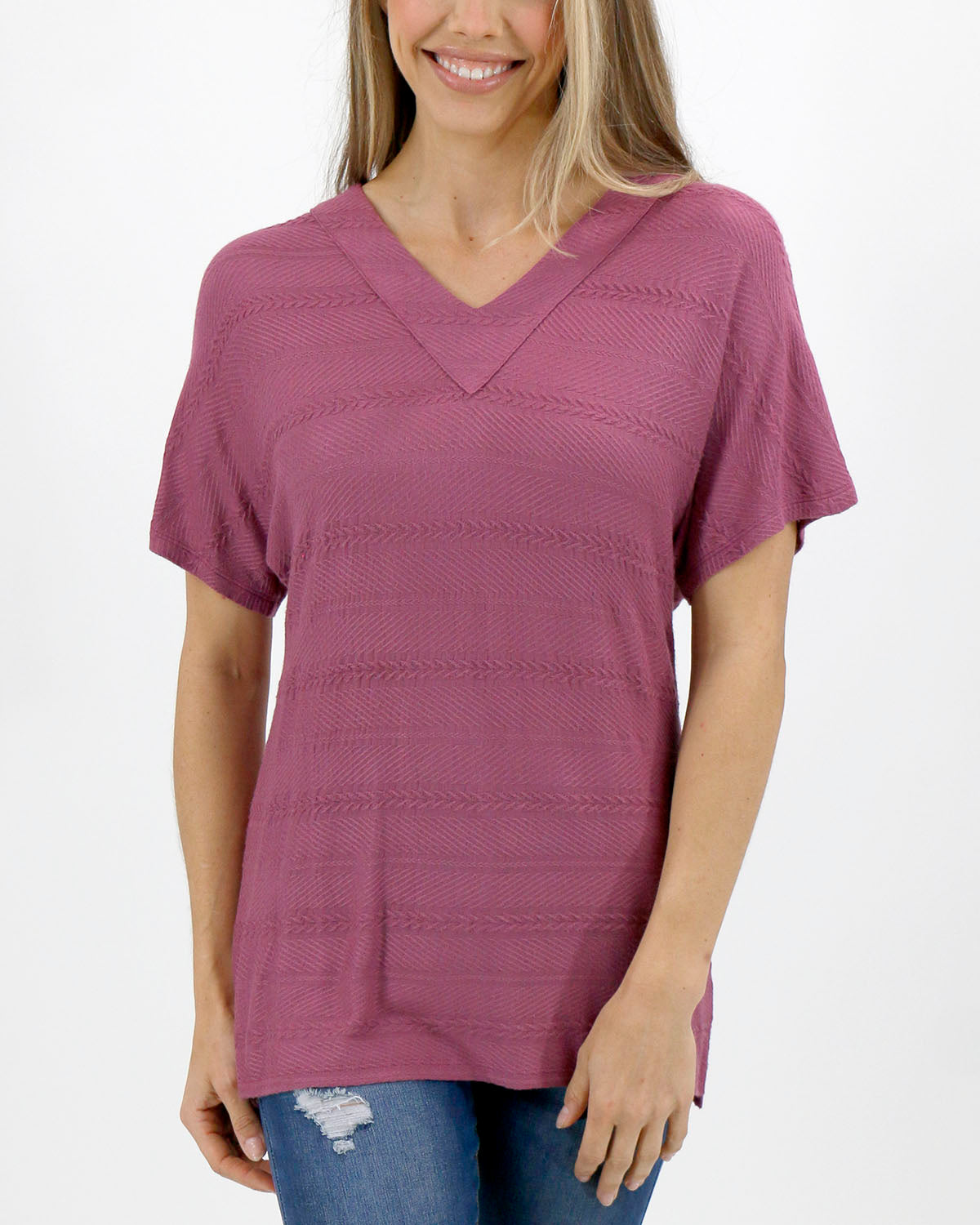Free Day Textured Dolman Tee in Wild Berry