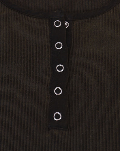 Mineral Washed Ribbed Henley in Black Mica - FINAL SALE