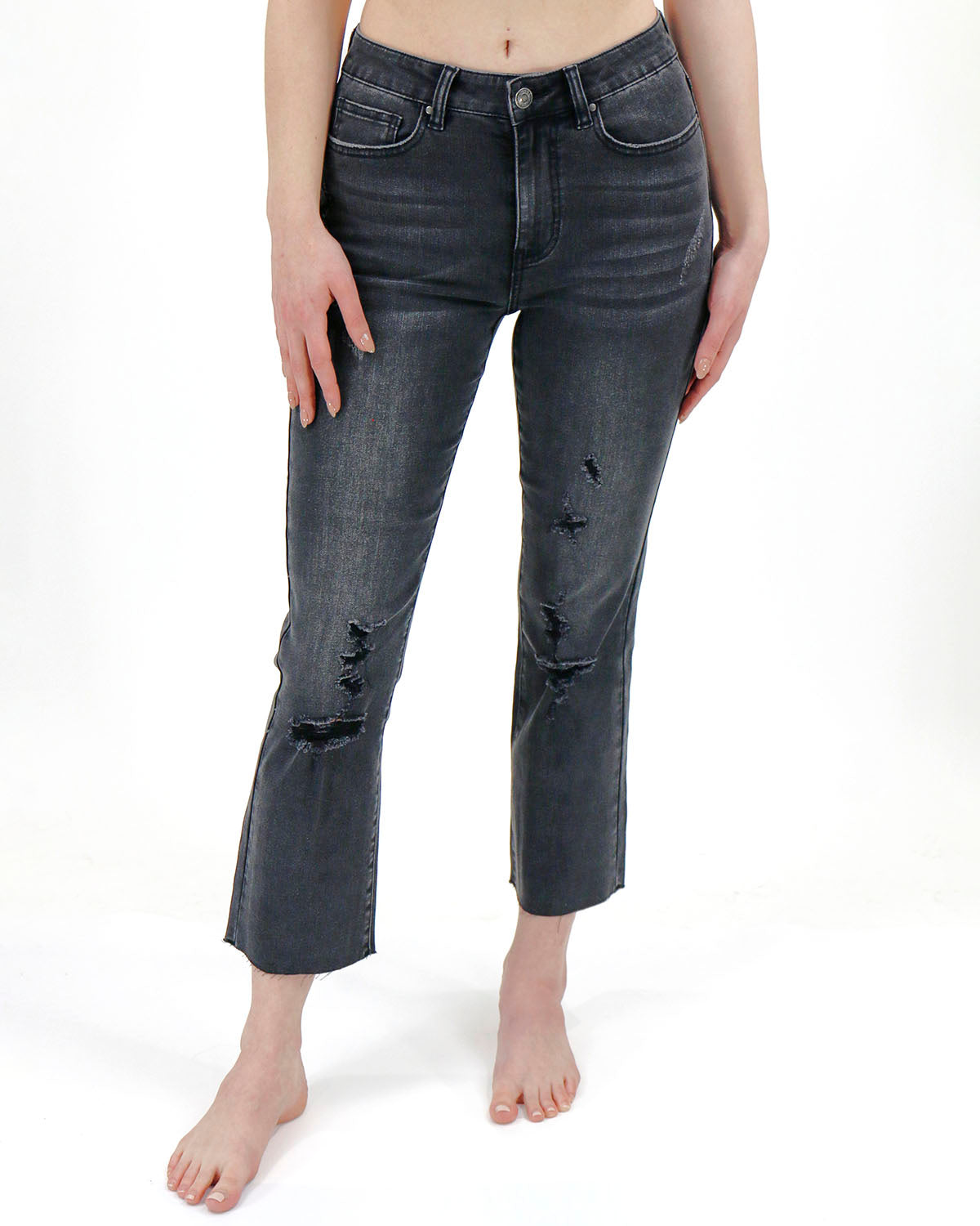 Mel's Fav Distressed Straight Cropped Denim - Mid wash - Grace and Lace