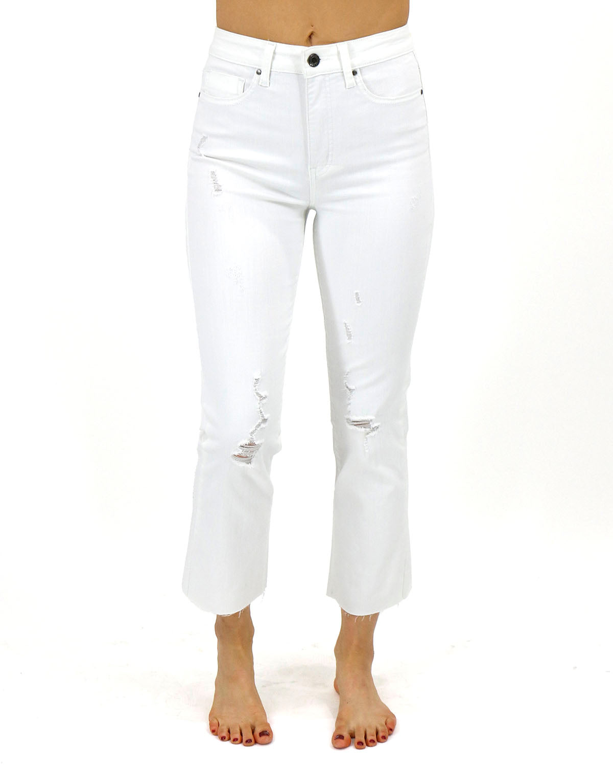 Mel's Fav Distressed Straight Cropped Denim - Mid wash - Grace and Lace