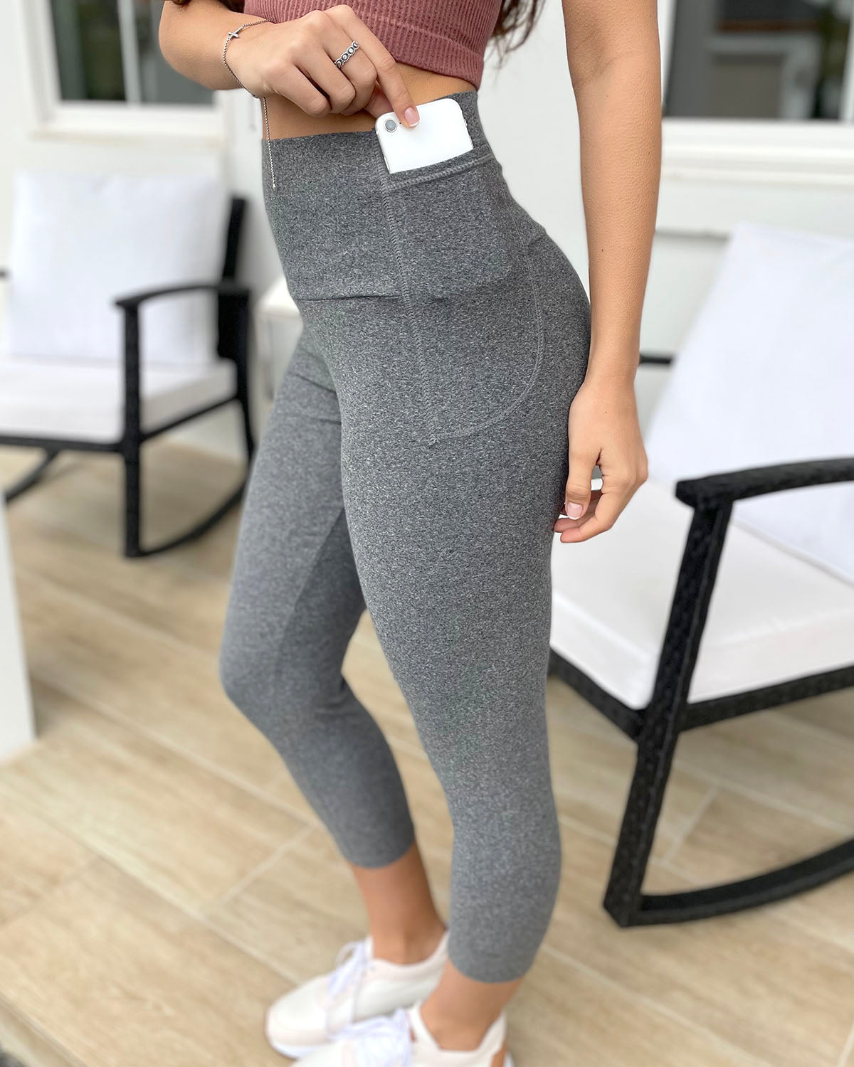 Cropped Mid-Weight Daily Pocket Leggings in Heathered Charcoal - FINAL SALE