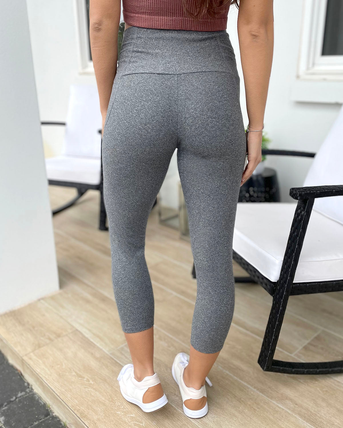 Cropped Mid-Weight Daily Pocket Leggings in Heathered Charcoal - FINAL -  Grace and Lace