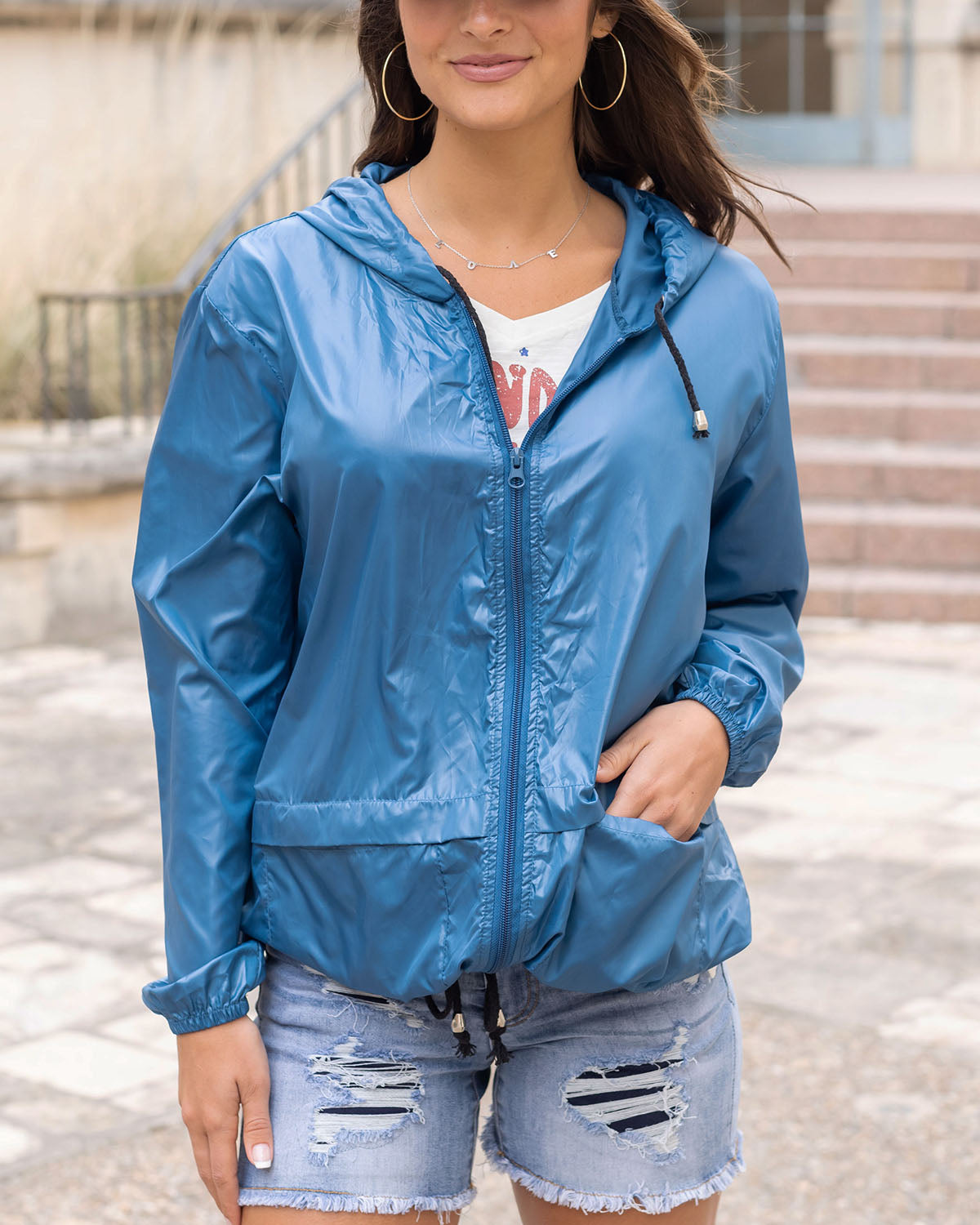 Packable Rain Jacket in Lagoon - Grace and Lace