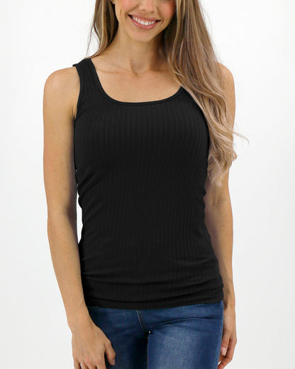 front view stock shot of black seamless ribbed tank