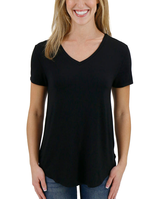 front view of black perfect v-neck tee