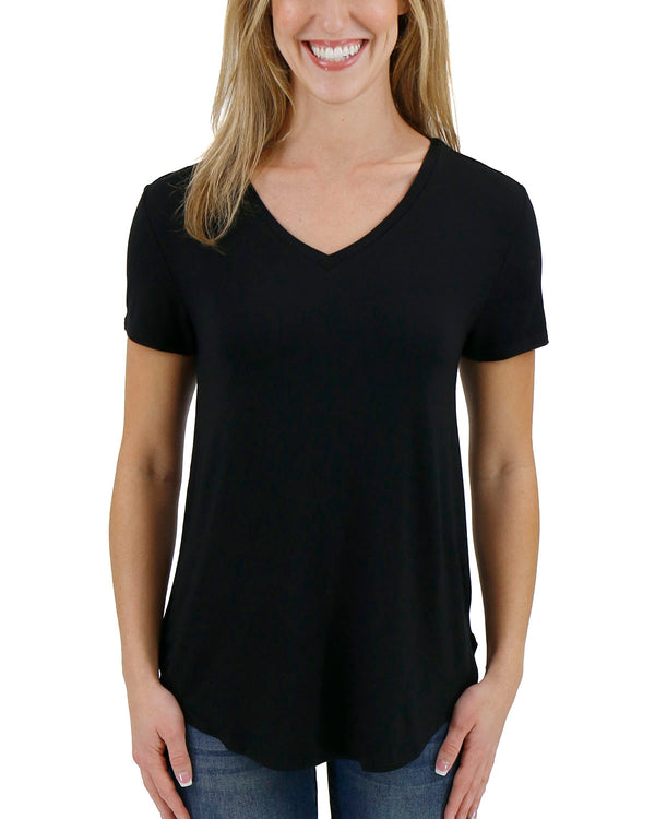 Perfect V-Neck Tee in Black - Black / S - Grace and Lace