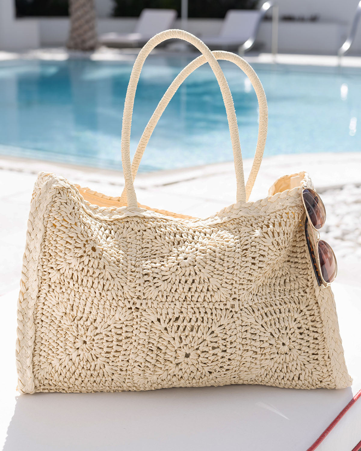 Quilted Straw Tote in Natural