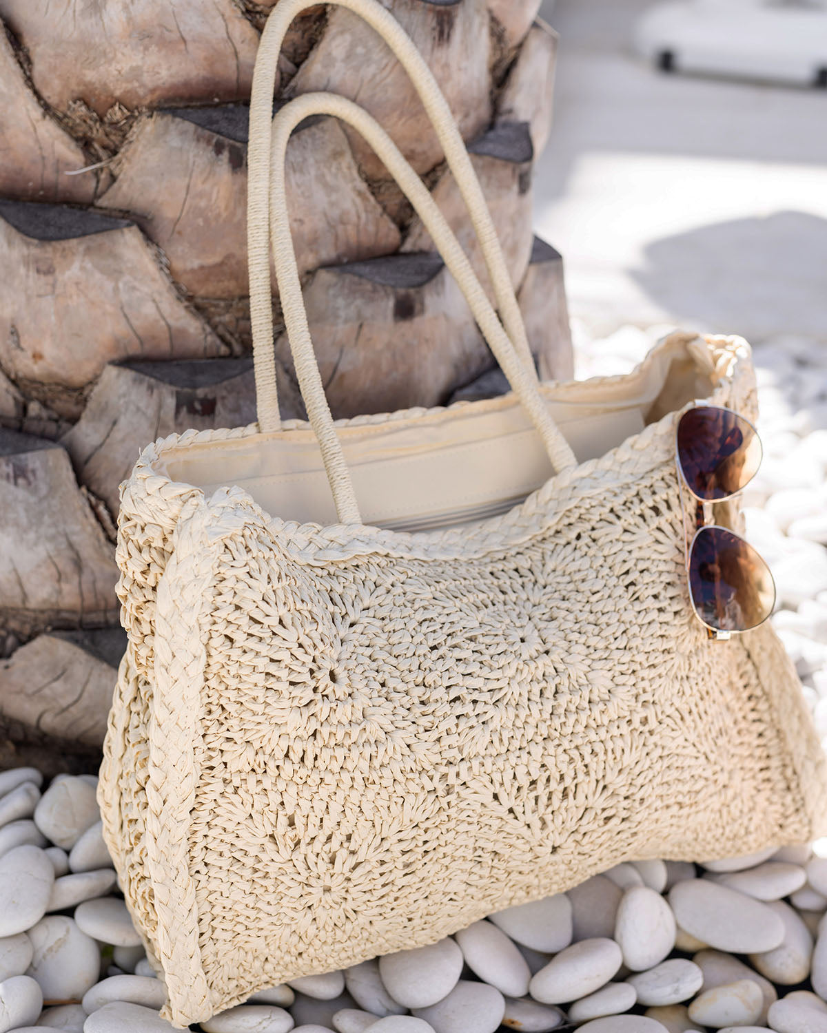 Quilted Straw Tote in Natural